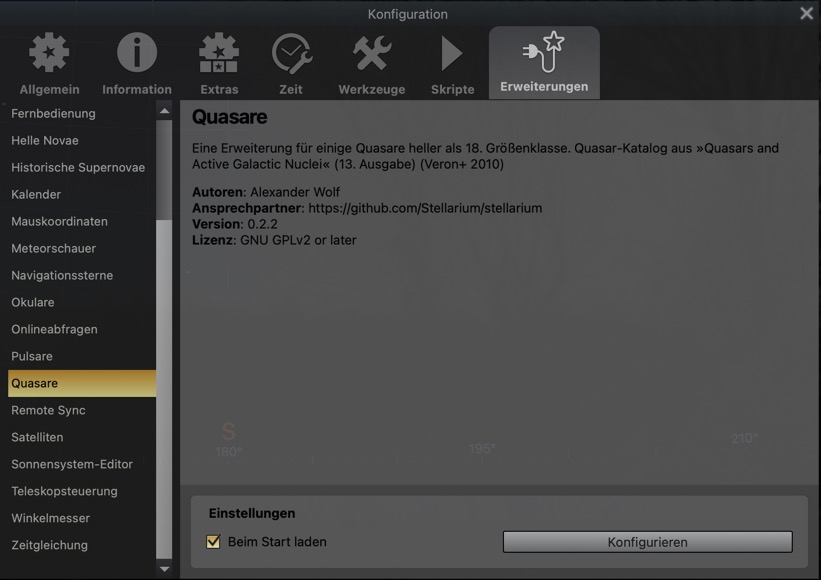 Quasare in Stellarium aktivieren