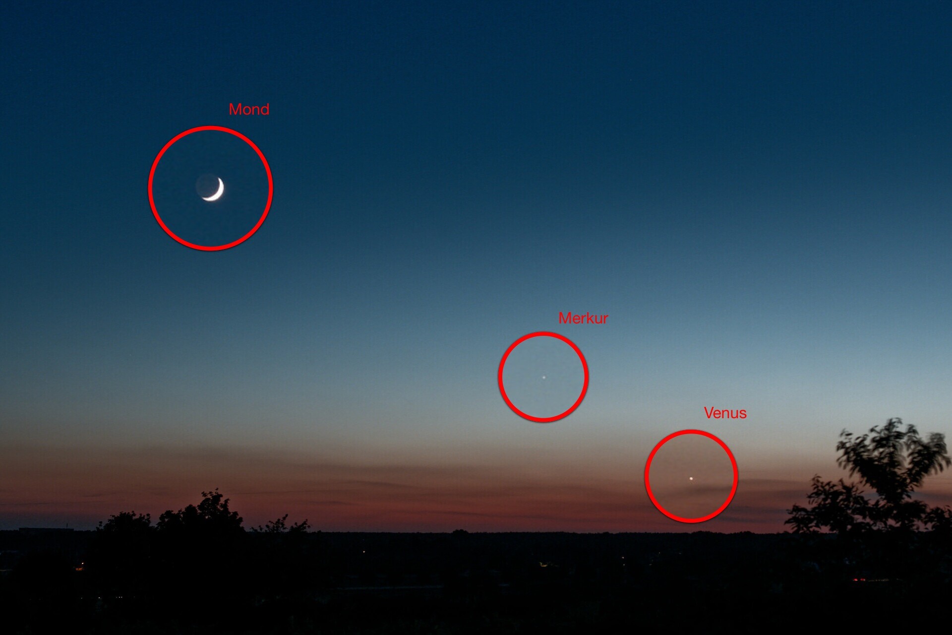 Venus, Merkur, Mond Details