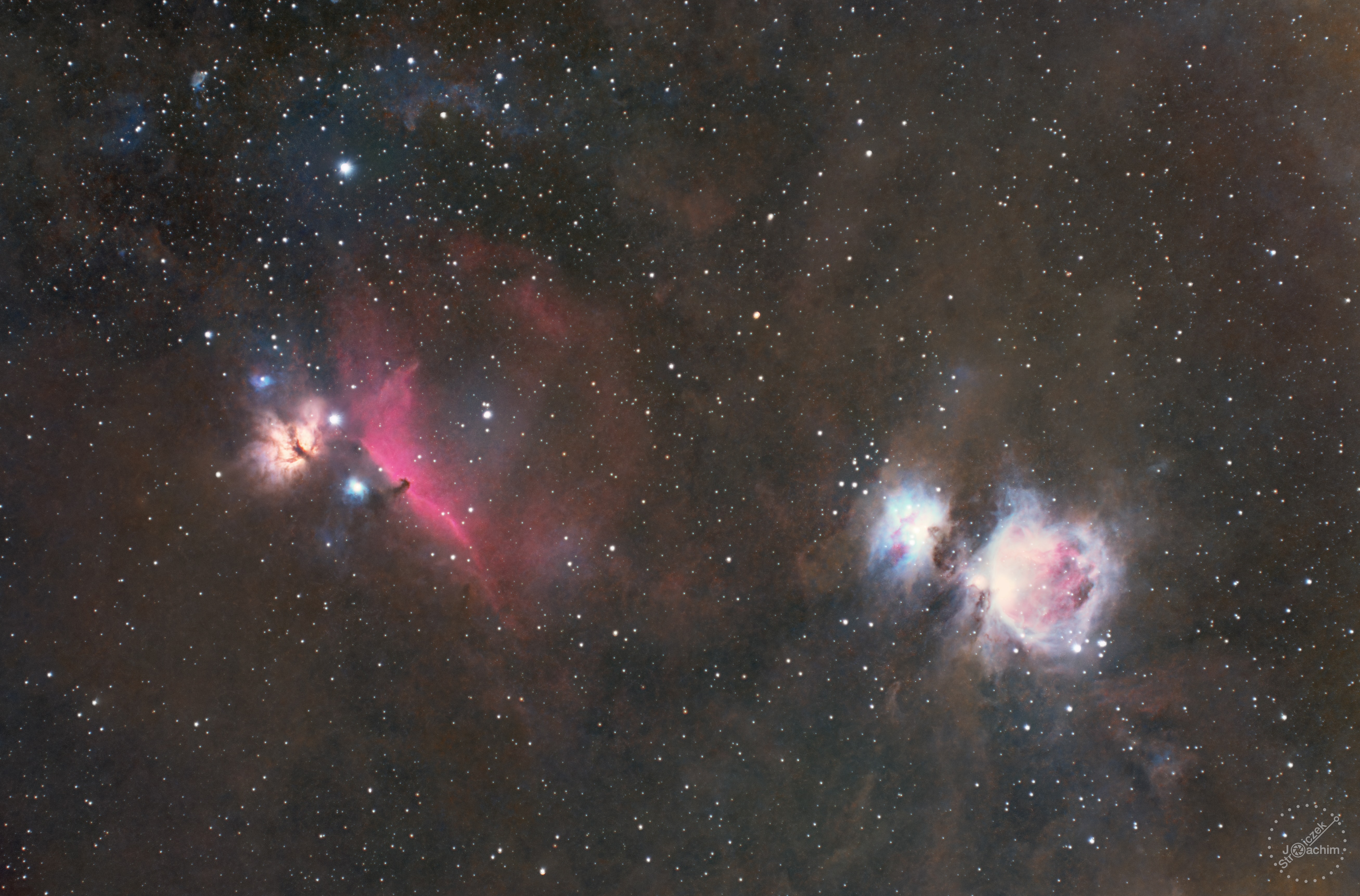 M 42 widefield | 8. + 9.1.2024 | ASI183MC | Canon 100mm | 77x180 RGB (3,9 Std.)